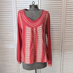 Lucky Brand Rust and White Boho Blouse